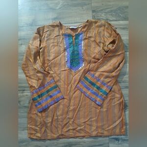 Biba Men's Tan Shirt with Green and Purple Accents